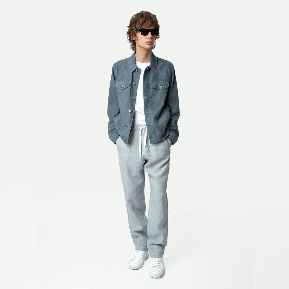 Zadig & Voltaire Pixels Linen Regular Fit Drawstring Pants 36 Xs Blue Luxury
